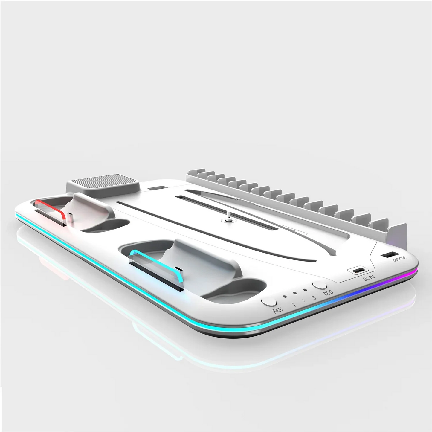 RGB Turbo Cooling & Charging Station for PS5 — 3-Level Fan with Controller & Headset Holder | Digital & Disc Edition