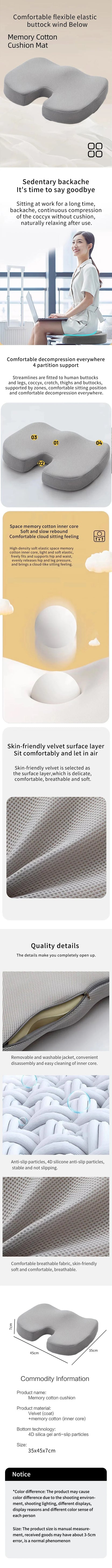 Ergonomic Memory Foam Seat Cushion – Hemorrhoid & Office Chair Support for Sedentary Comfort