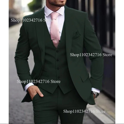 Men's Pink 3 Piece Suit - Slim Fit Wedding Tuxedo Jacket, Vest & Pants Set For Groom Formal Occasions