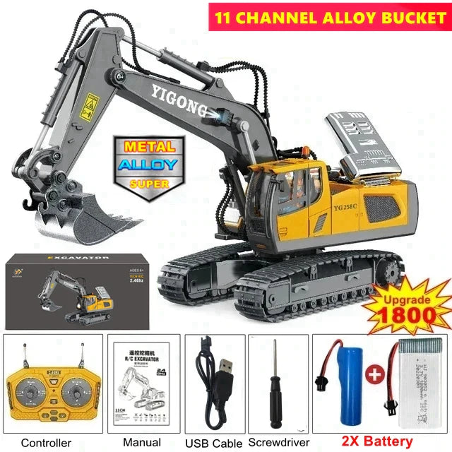 4WD RC Excavator Alloy Dump Truck Bulldozer | Remote Control Construction Vehicle Toy for Kids
