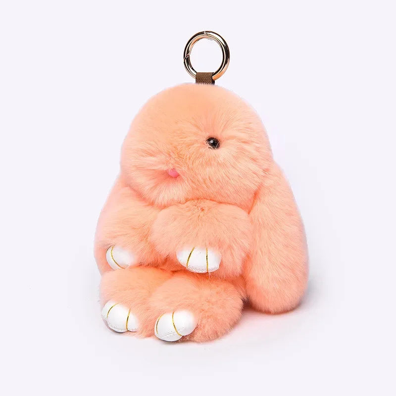 Fluffy Rabbit Fur Pompon Keychain – Cute Bunny Bag and Car Key Ring for Women and Girls