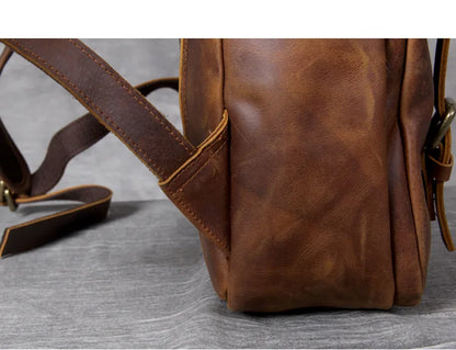 Vintage Crazy Horse Leather Backpack for Men — 17" Laptop Travel Rucksack Cowhide Hiking Bag M815