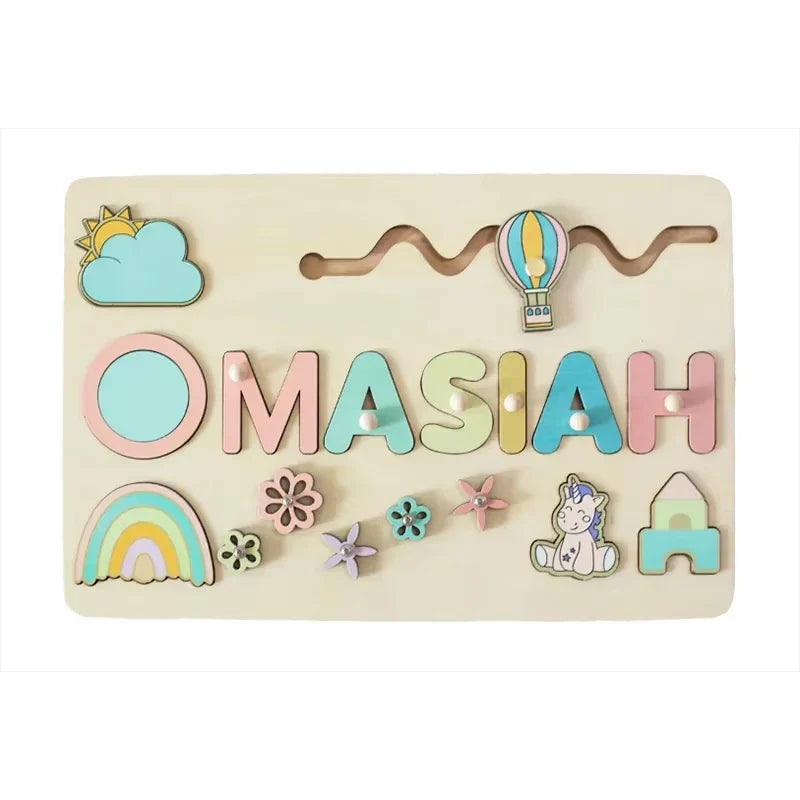 Montessori Personalized Wooden Name Puzzle — Custom Letter Board Educational Toy for Babies