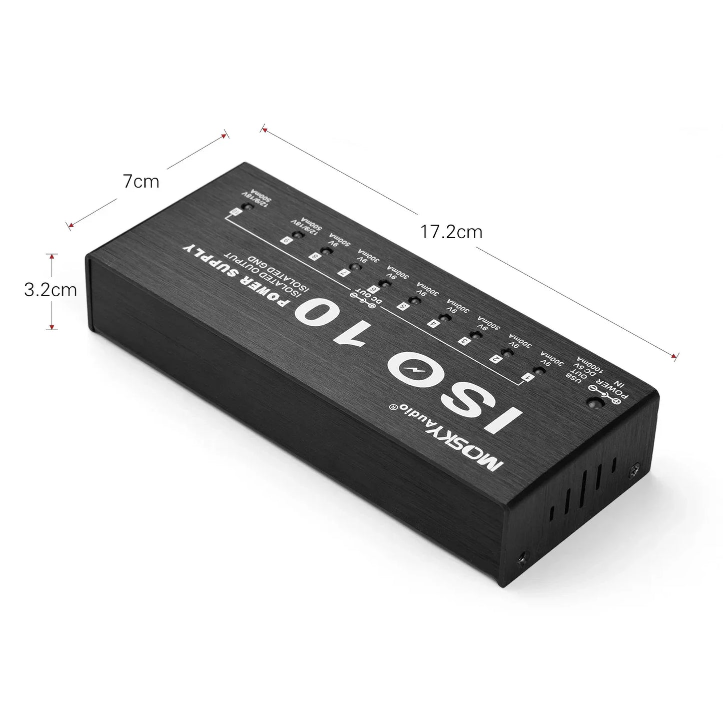 MOSKY ISO 10 Guitar Effect Pedal Power Supply – 10 Isolated DC Outputs, 5V USB Output, 9V 12V 18V Protection for Guitar Accessories