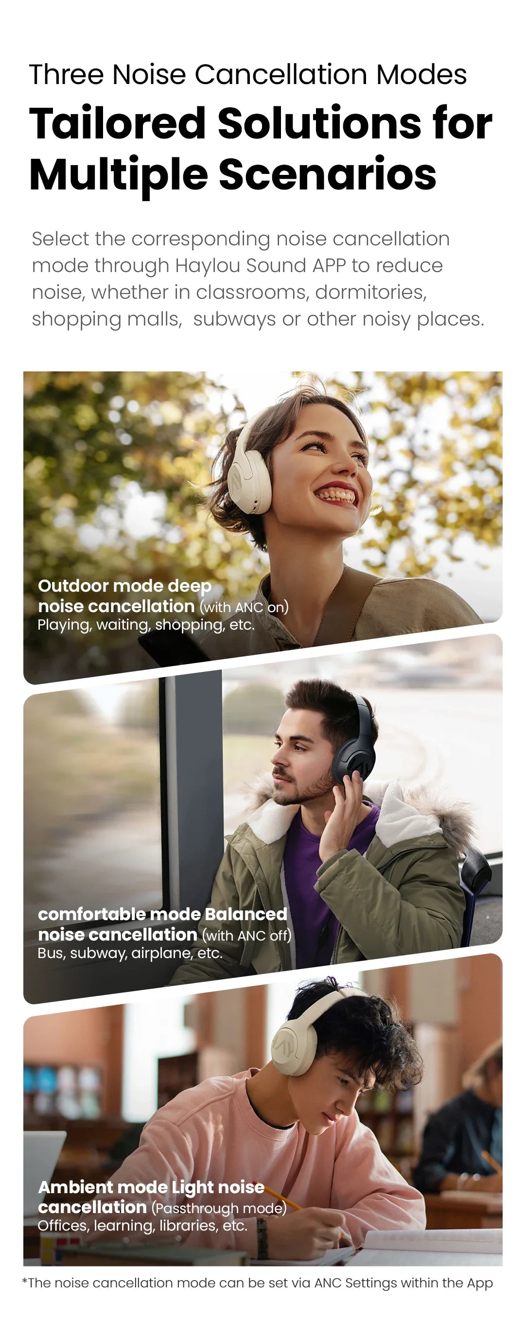HAYLOU S30 Wireless Bluetooth 5.4 Headphones - 43dB Adaptive Noise Cancelling, 40mm Driver, 80H Playtime Earphones