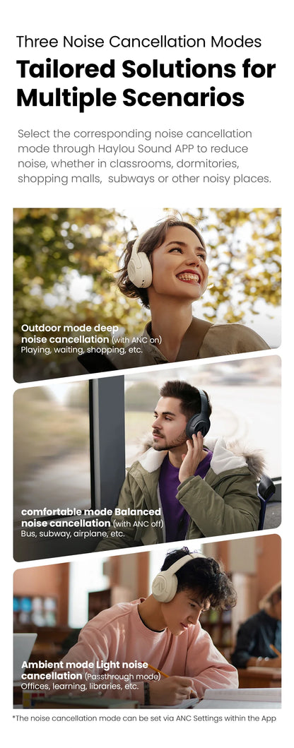 HAYLOU S30 Wireless Bluetooth 5.4 Headphones - 43dB Adaptive Noise Cancelling, 40mm Driver, 80H Playtime Earphones