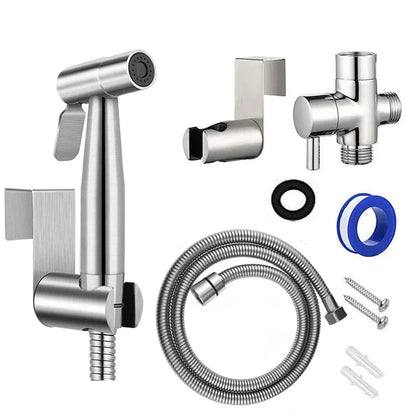Handheld Stainless Steel Toilet Bidet Sprayer — Bathroom Hand Sprayer Shower Head with Self-Cleaning, No-Punch Installation