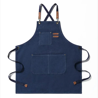 New Fashion Canvas Kitchen Apron – Unisex Chef Work Apron for Grill, Restaurant, Bar, Shop, Cafes, and Beauty Nail Studios