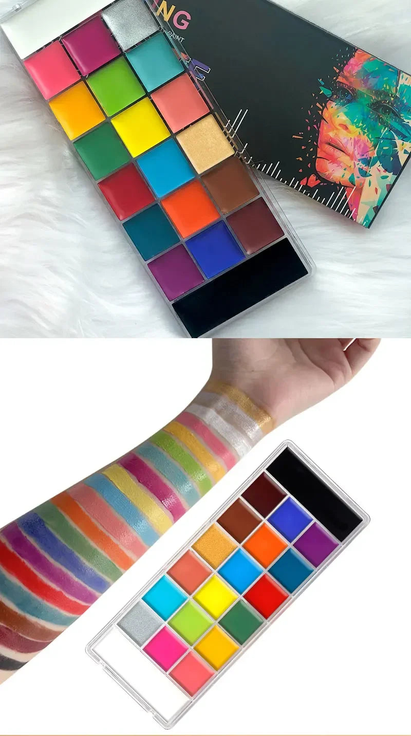 20-Color Face & Body Oil Paint – Non-Toxic Pigment for Kids, Flash Tattoos, Halloween & Cosplay Art with Brush