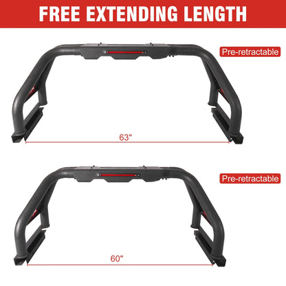 Adjustable Roll Bar Sport Rack – Removable Chase Roof Rack Bed Bar for F-150, Silverado, Ram & Tacoma Trucks