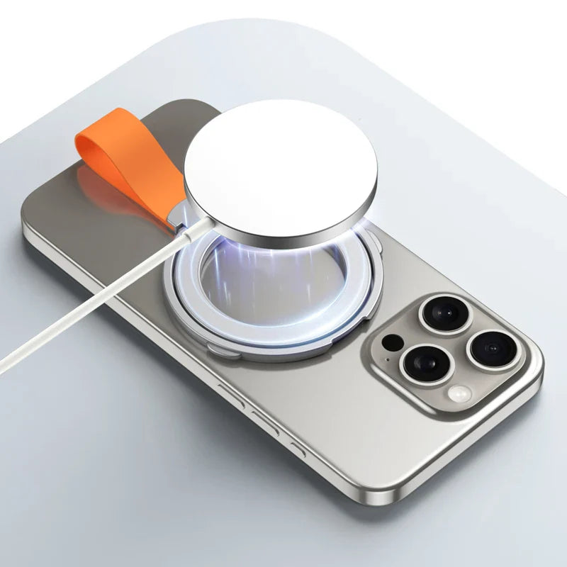 MagSafe Magnetic Ring Phone Holder – Silicone Cord Rotating Kickstand for iPhone 15, 14, 13, 12 Series, Alloy Buckle Stand