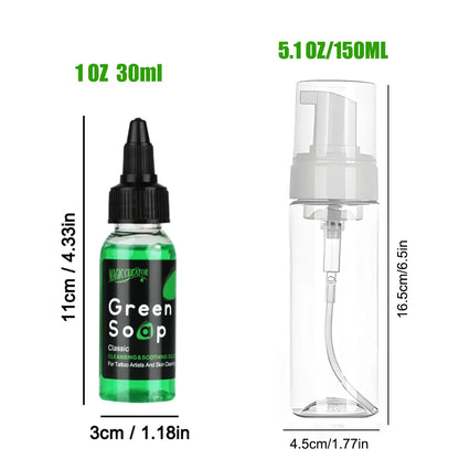 Ultra Concentrated Tattoo Green Soap Kit – 30/250/500ML Cleaning Solution with 150ml Foaming Bottle for Tattoo Care & Skin Cleaning