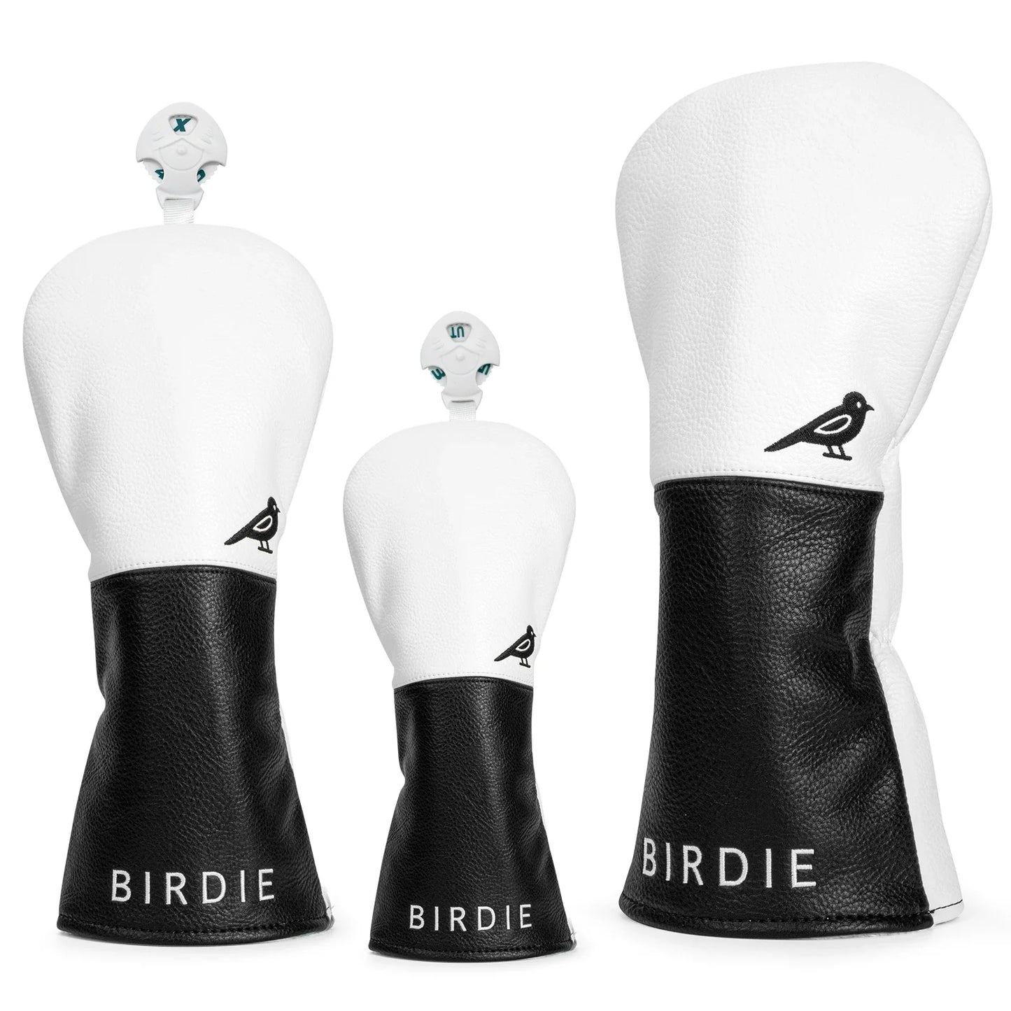White Premium Leather Birdie Golf Head Cover – Elegant Embroidery for Driver, Fairway Wood & Hybrid Clubs
