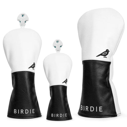 White Premium Leather Birdie Golf Head Cover – Elegant Embroidery for Driver, Fairway Wood & Hybrid Clubs