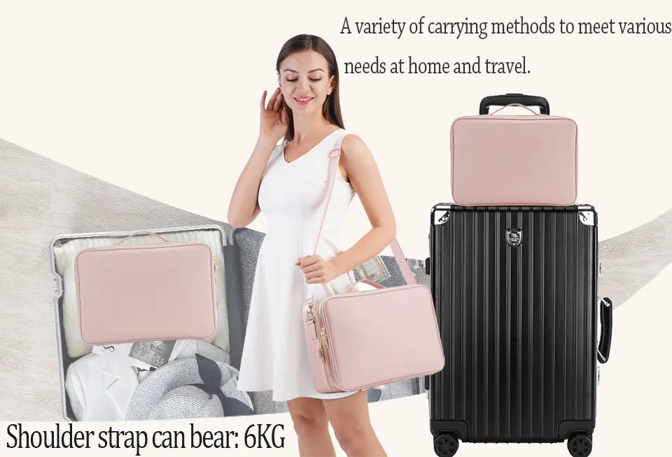 Professional Makeup Bag — Extra-Large Cosmetic Train Case with Brush Organizer, Storage Compartments & Dividers for Artists