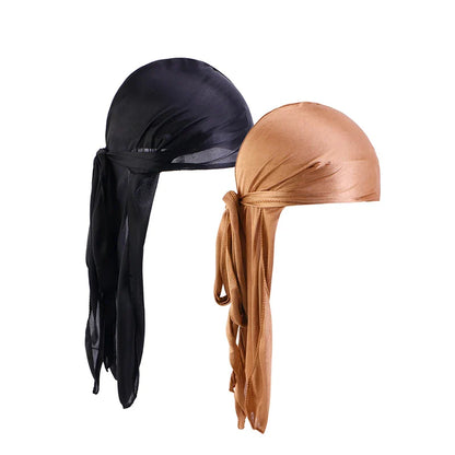 2PCS/LOT Unisex Satin Durag - Breathable Silky Long Tail Doo Rag for Men and Women - Pirate Hat, Headband, Turban Bandana Headwear