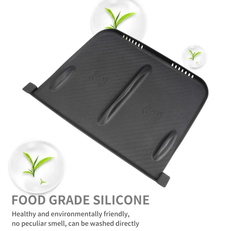 Tesla Model 3/Y Wireless Charging Pad – Silicone Carbon Fiber Central Control Charger Protector, Non-Slip Mat Accessory