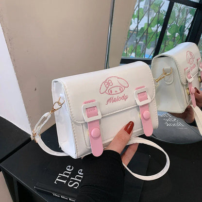 Sanrio Pu Square Bag - Kawaii Anime Shoulder Messenger Tote, Cute Cartoon Backpacks featuring My Melody, Cinnamoroll, and Kuromi