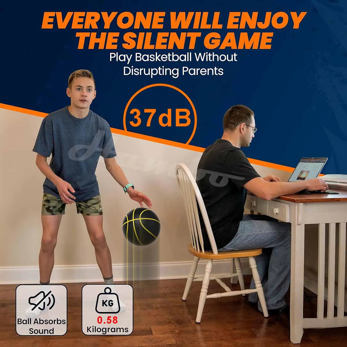 580G Silent Indoor Basketball – Noiseless Size 7 PU Foam Airless Ball with Quiet Bounce, 90% Real Feel