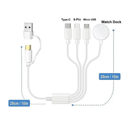 4-in-2 Multi Charging Cable for iPhone 15, Type-C, Micro USB – Wireless Charger for Apple Watch Ultra SE/9/8/7/6/5/4