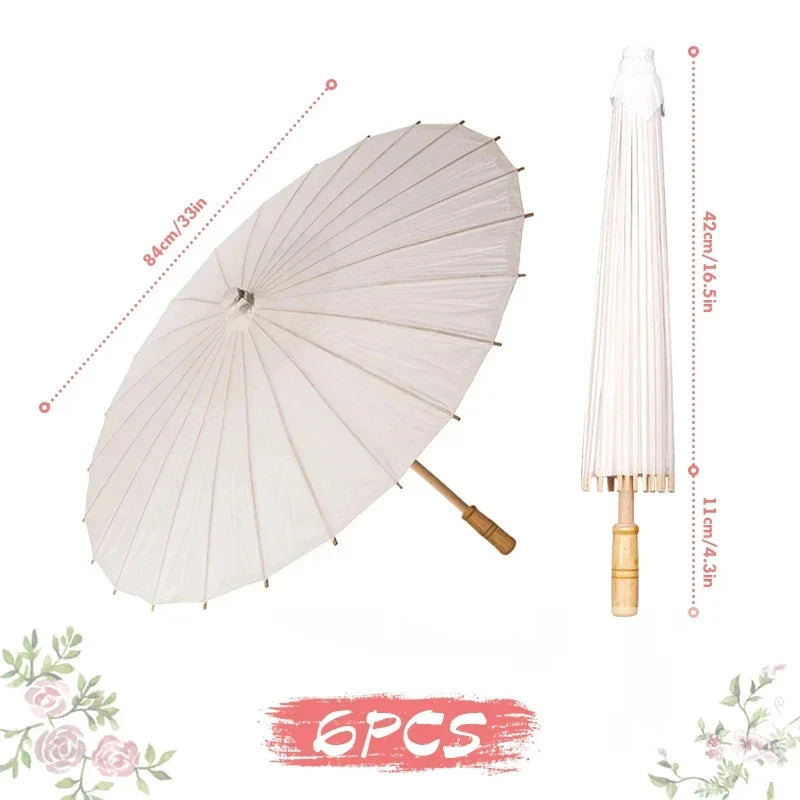 60/84cm White Wedding Paper Umbrellas – Chinese Wooden Handle, DIY Rustic Photography Props for Baby Shower, Party & Wedding