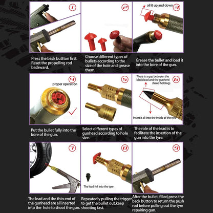 Professional Tubeless Tire Repair Kit - Heavy Duty Puncture Plug Gun with Mushroom Plugs for Car & Motorcycle