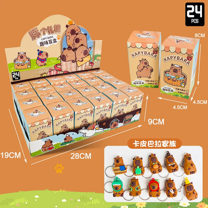24pcs Capybara Blind Box Keychain — Cute Snot Bear Mystery Figures for Bags, Backpacks & Decorations