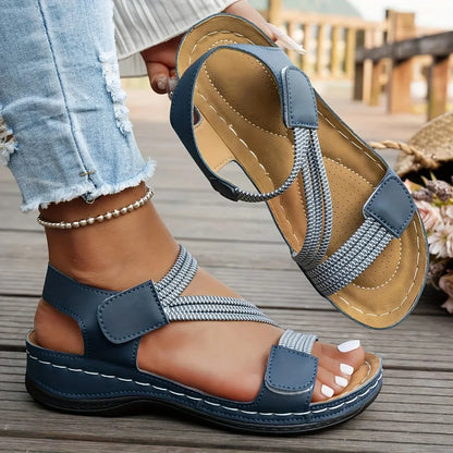 Women’s Solid Color Wedge Sandals – Casual Open-Toe Retro Thick Sole Beach Sandals, Comfortable High Heel Summer Footwear