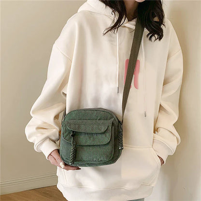 Corduroy Women's Small Shoulder Bag - Cute Crossbody Tote for Teen Girls, Korean Harajuku Style Messenger Bag