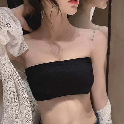 Seamless Ice Silk Tube Top – Strapless Push-Up Bralette for Women, Solid Color Wrap Chest Lingerie