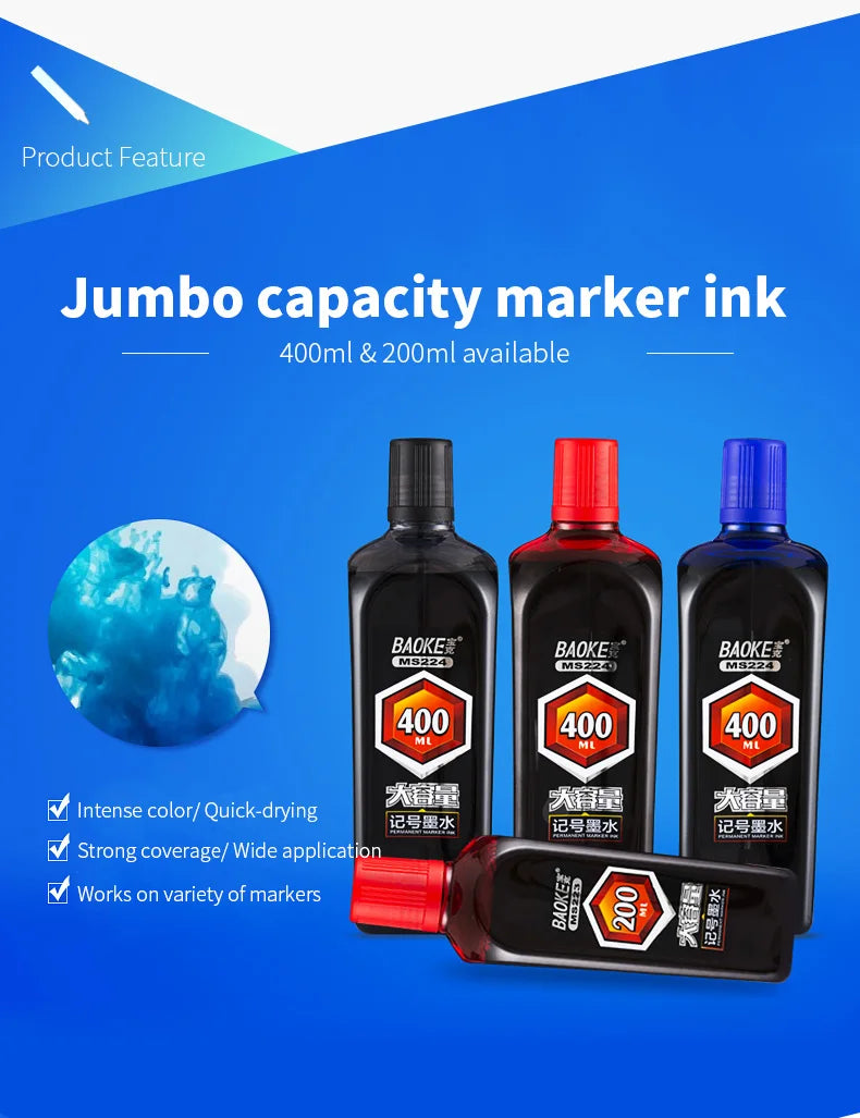 BAOKE MS223 Permanent Marker Ink – 200ml High-Capacity Refill Ink Bottle