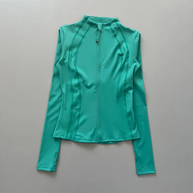 Women’s Full-Zip Athletic Jacket - Slim Fit Quick-Dry Long Sleeve Sports Coat with Thumb Holes for Running, Gym & Yoga