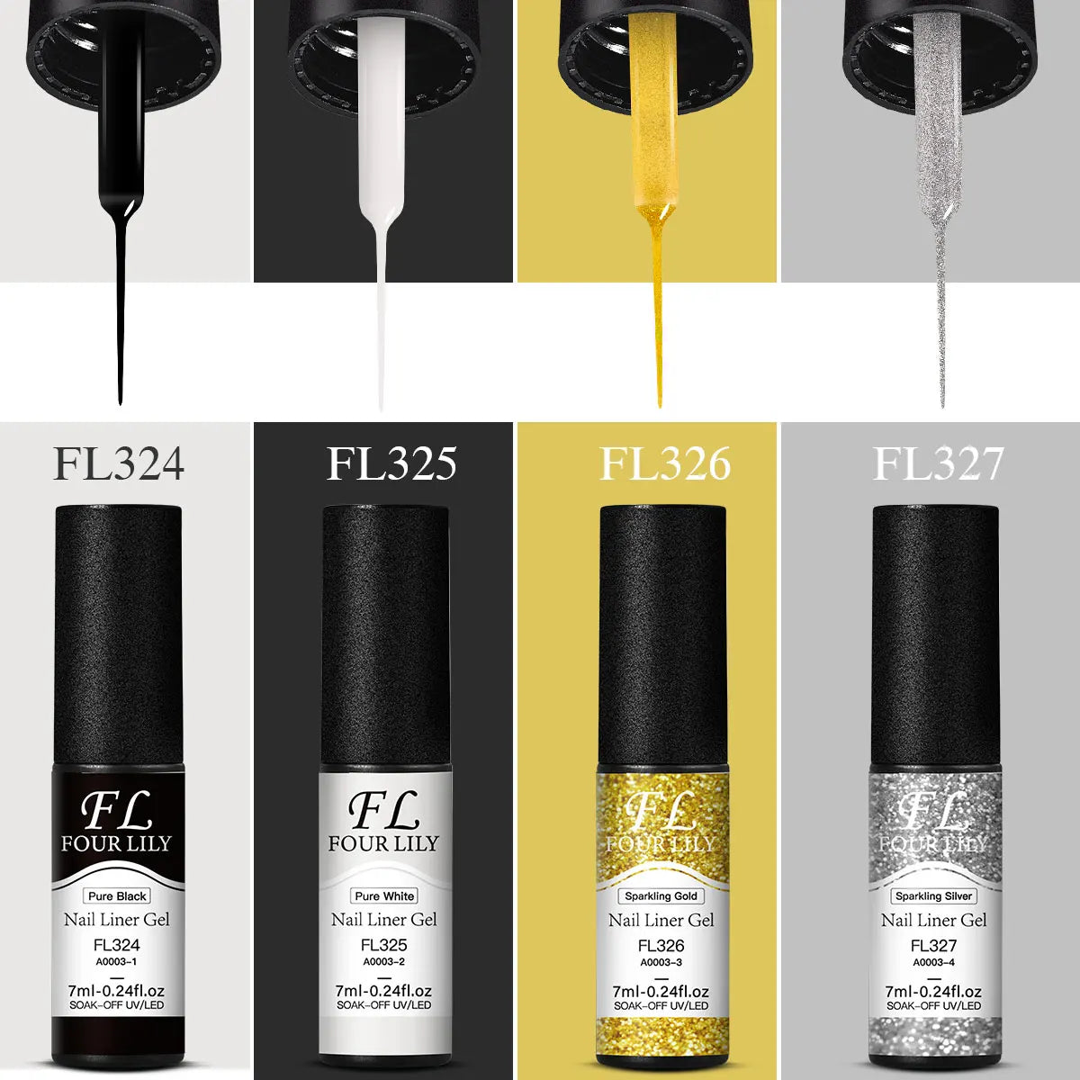 Nail Liner Gel Polish Set - 4-Piece Black, White, Gold & Silver DIY Nail Art Kit