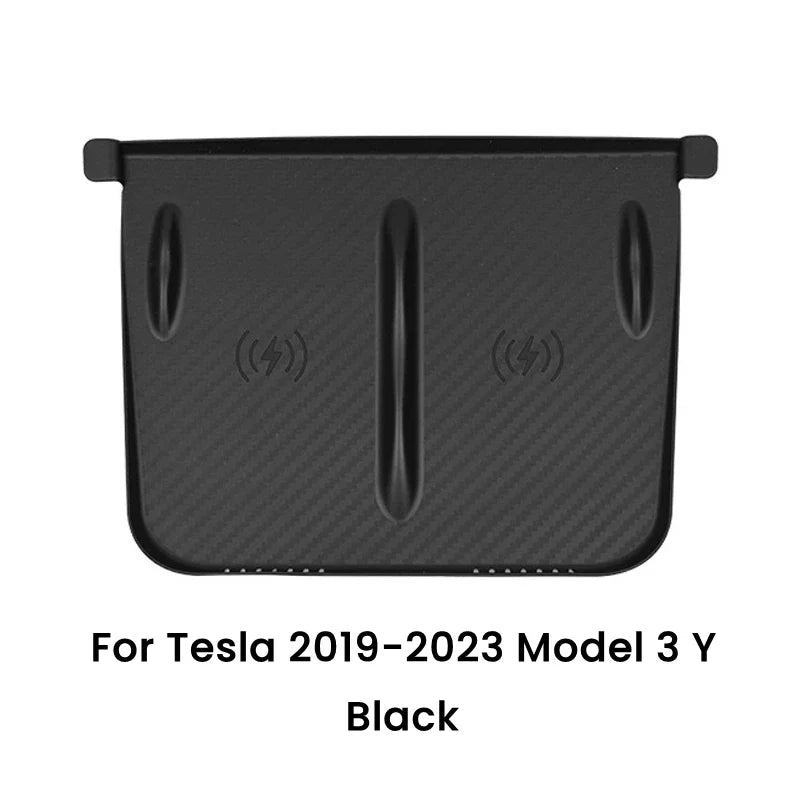 Tesla Model 3/Y Wireless Charging Pad – Silicone Carbon Fiber Central Control Charger Protector, Non-Slip Mat Accessory