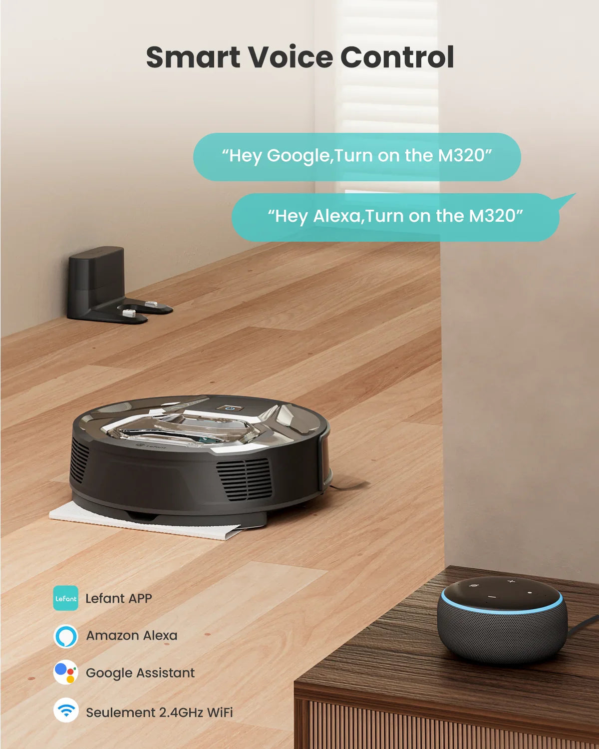 Lefant M320 Robot Vacuum Cleaner with Mop – 6000Pa Suction, 210 Min Runtime, 800ML Dustbin, Carpet Detection