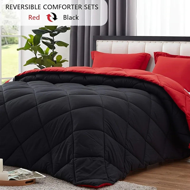 2/3PCS Reversible Comforter Bedding Set – Queen/King Size for All Seasons with Pillow Shams