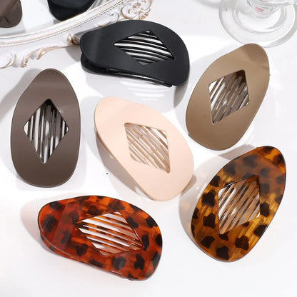 Women’s Fashion Oval Leopard Flat Hair Claw Clip – Acrylic Matte Curved Barrettes for Stylish Everyday Hair Styling Accessories