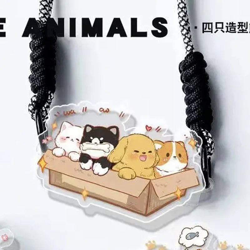 Cute Cartoon Cat & Dog Phone Lanyard – Adjustable Crossbody Shoulder Strap, Back Clip Hanging for Universal Mobile Phones