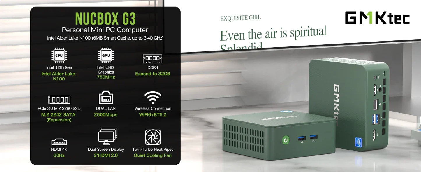 GMKtec G3 Mini PC – Intel Alder Lake N100, Windows 11 Pro, 8/16GB DDR4, 256/512GB PCIe SSD, WiFi 6, BT5.2 Desktop Computer