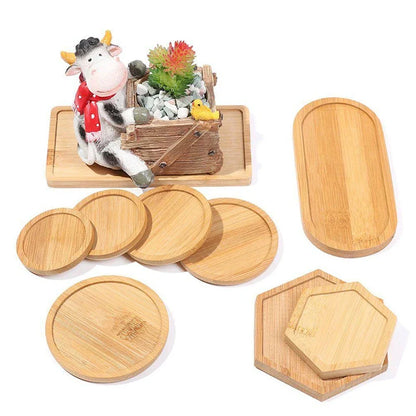 Mini Bamboo Tray Coaster – Wooden Saucer Plate for Flower Pots, Cups, and Coffee, Creative Kitchen & Home Decor Mat