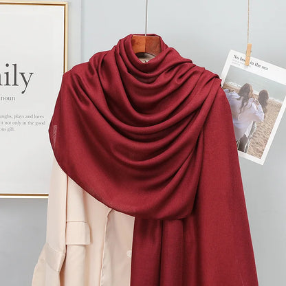 Winter Warm Cotton-Linen Pashmina Scarf for Women – Plain Stripe with Tassels – Hijab Shawl Wrap Bandana – New