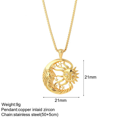 Heart Evil Blue Eye Sun Necklace – Cute Dog, Bee & Elephant Gold Pendant with Long Stainless Steel Chain for Women