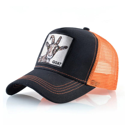 Goat Patch Trucker Cap - Embroidered Adjustable Snapback Baseball Hat for Men & Women