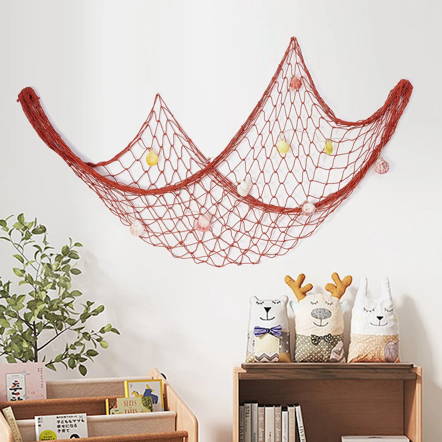 Fishing Net Sea Shell Starfish Hanging Home Wall Decor - Nautical Ocean Theme Home Decor for Kids Under The Sea Birthday Party