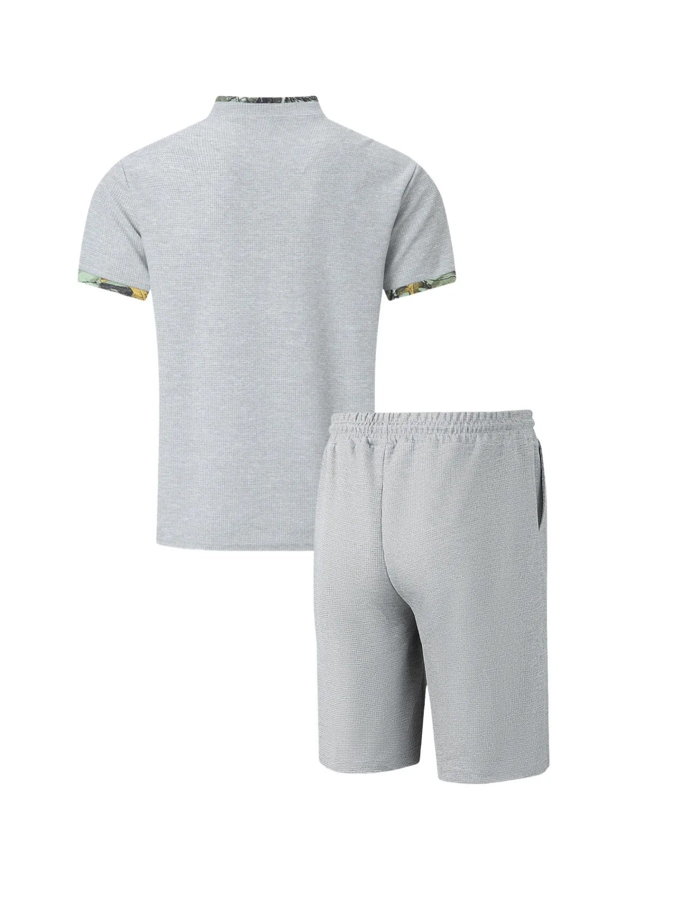 2025 Men's Summer Waffle Knit Short Set – Solid Color Zip-Up Lapel Shirt & Shorts | European & US Style