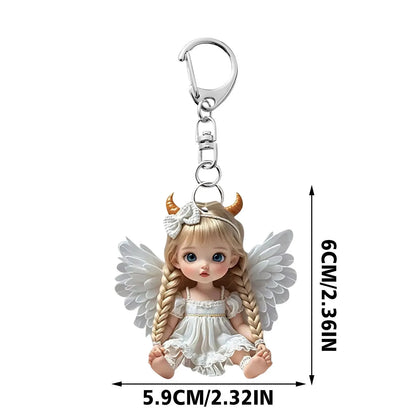 2D Acrylic Angel Baby Girl Keychain – Flat Keyring Pendant for Bags, Car, Backpack Accessories & Jewelry