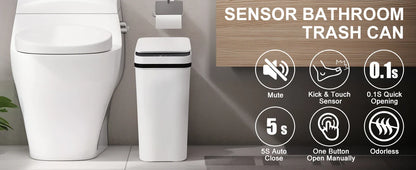 2-Pack 12L Touchless Automatic Trash Cans – Motion Sensor Slim Bins with Lids for Bathroom, Bedroom, Office (White)