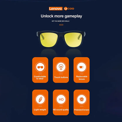 Lenovo Lecoo C8 Lite Bluetooth 5.3 Sunglasses – Wireless HiFi Earphones, HD Calls, Anti-Blue Light for Outdoor & Driving
