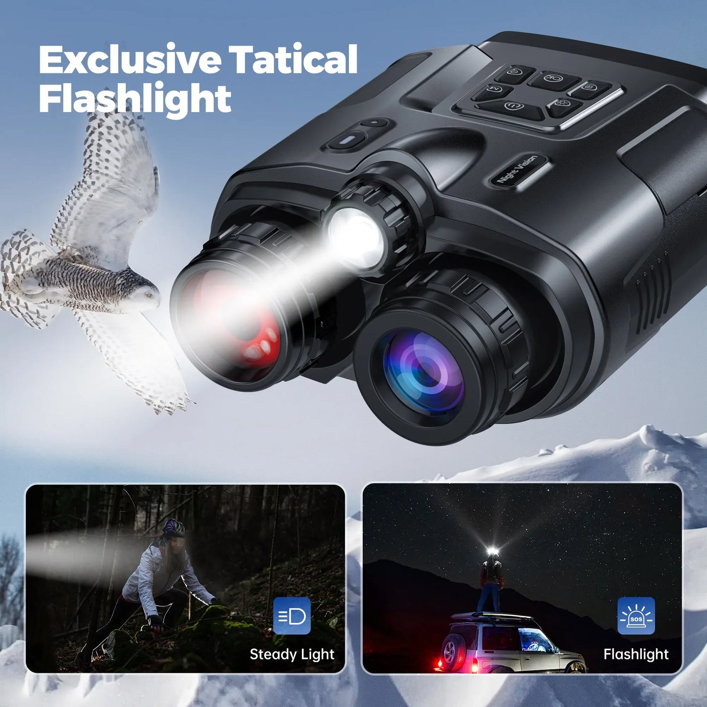 4K Night Vision Binoculars with 3" Screen – 8X Digital Zoom, Infrared Goggles, Tactical Light, 5000mAh Rechargeable