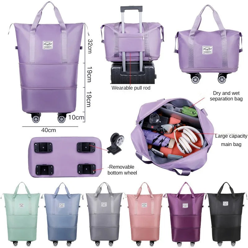 Expandable Universal Wheel Travel Bag – Large Capacity Lightweight Luggage with Dry & Wet Separation Storage for Travel & Fitness